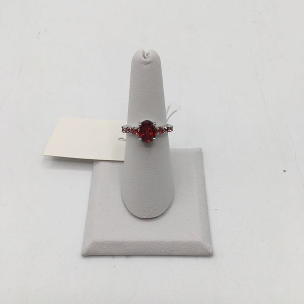 925 Red stone ring sz 7