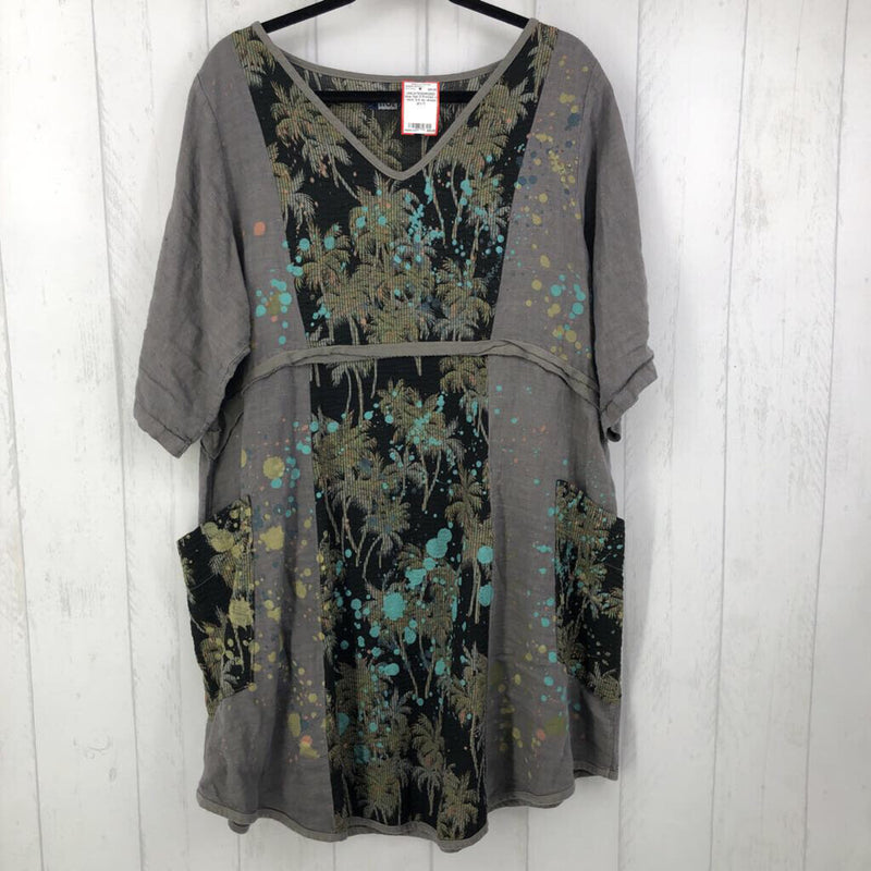 0 Printed v-neck 3/4 slv dress