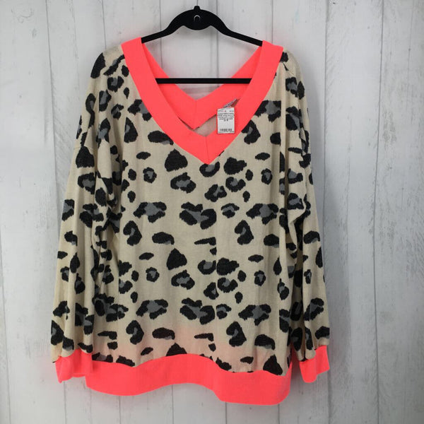 2X Animal print v-neck sweater