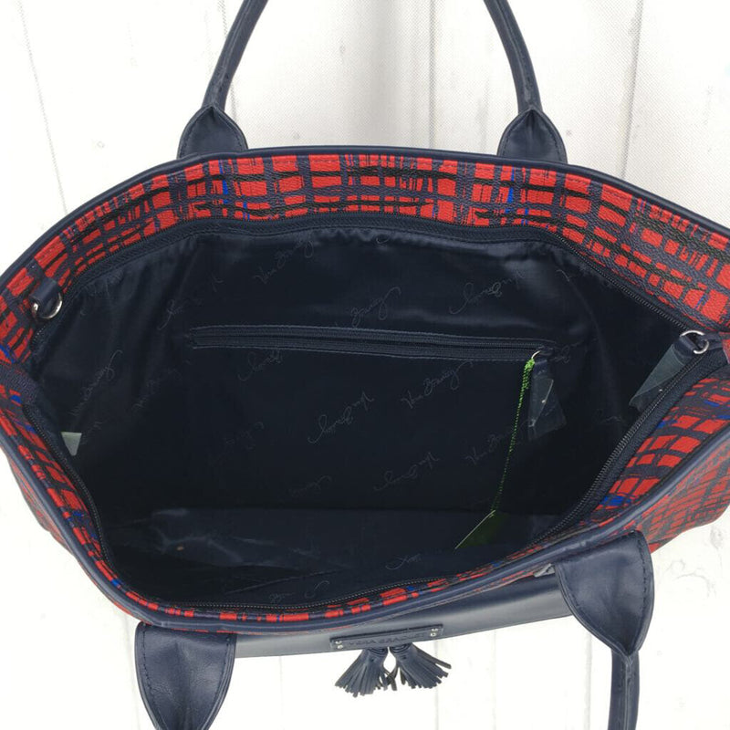 R98 plaid tassel tote