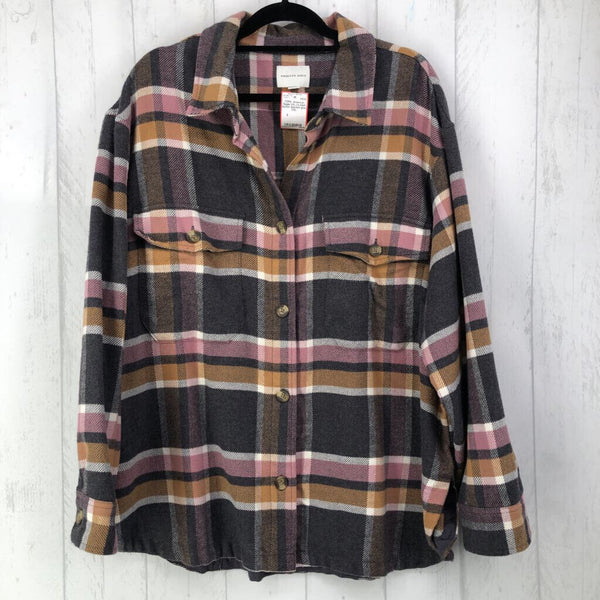 XXL l/s plaid button shacket