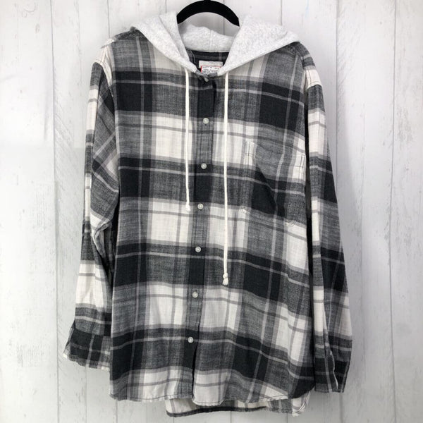 XXL l/s button plaid shirt w/ hood