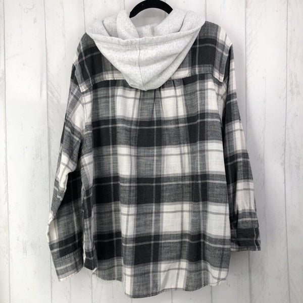 XXL l/s button plaid shirt w/ hood