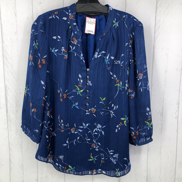 4 Flo print button front 3/4 slv top