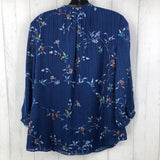 4 Flo print button front 3/4 slv top