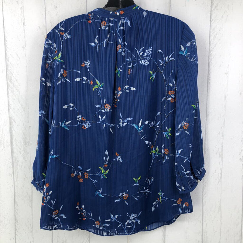 4 Flo print button front 3/4 slv top