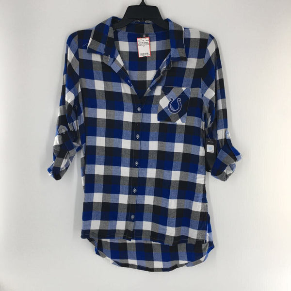 M Plaid Colts button down l/s top