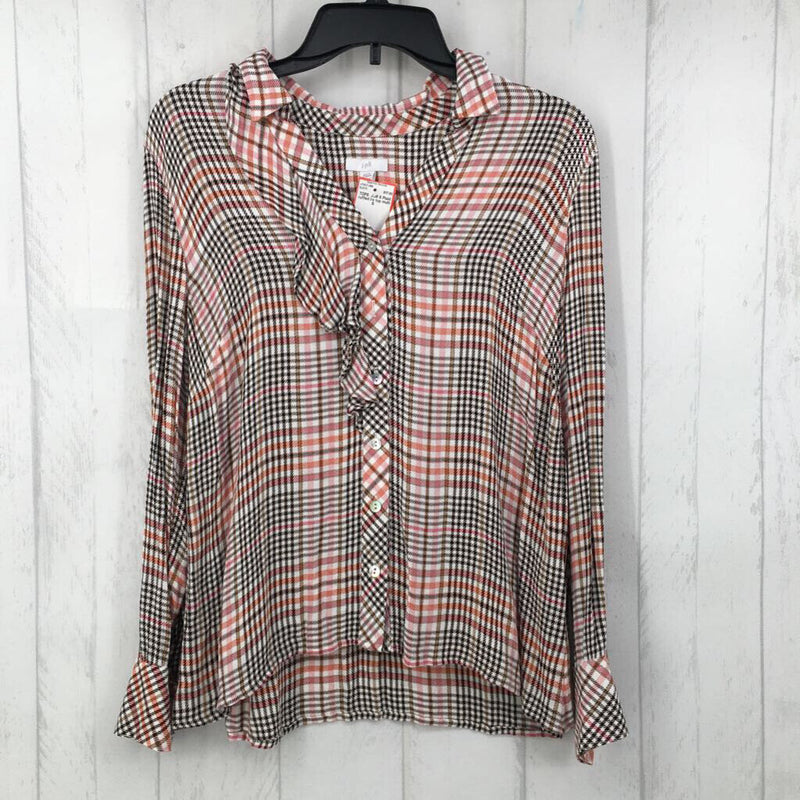 S Plaid ruffled l/s top