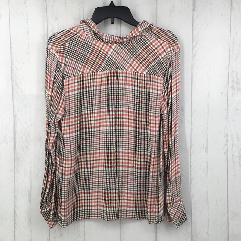 S Plaid ruffled l/s top