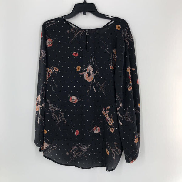 L Flo print criss cross front l/s top