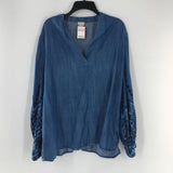 2(L) Embroidered slv denim l/s top