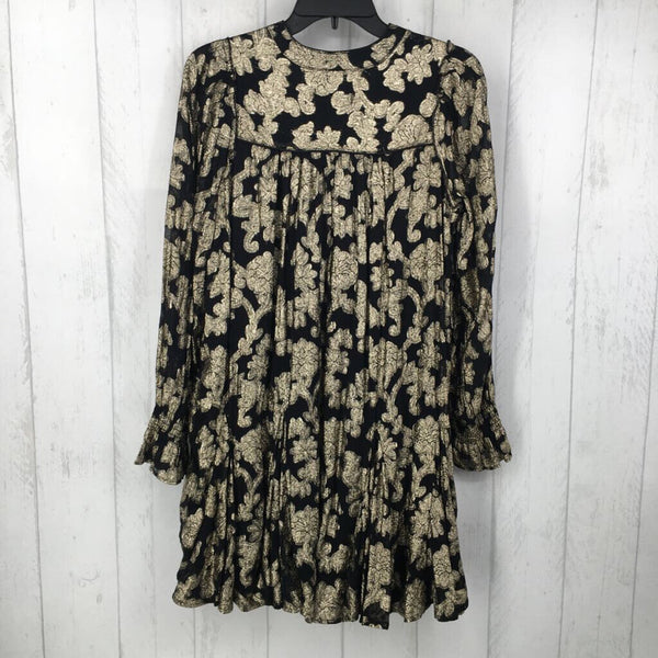 M Metallic floral print l/s dress