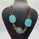 10" Brn cord turquoise stone necklace