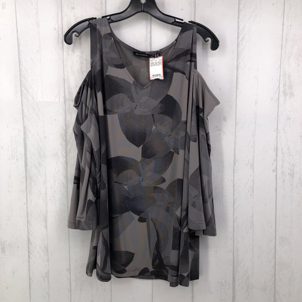 1X Flo print v-neck flare slv top