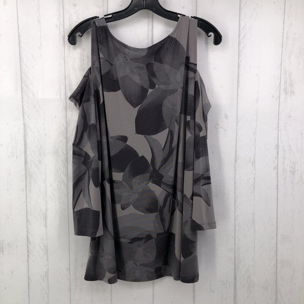 1X Flo print v-neck flare slv top