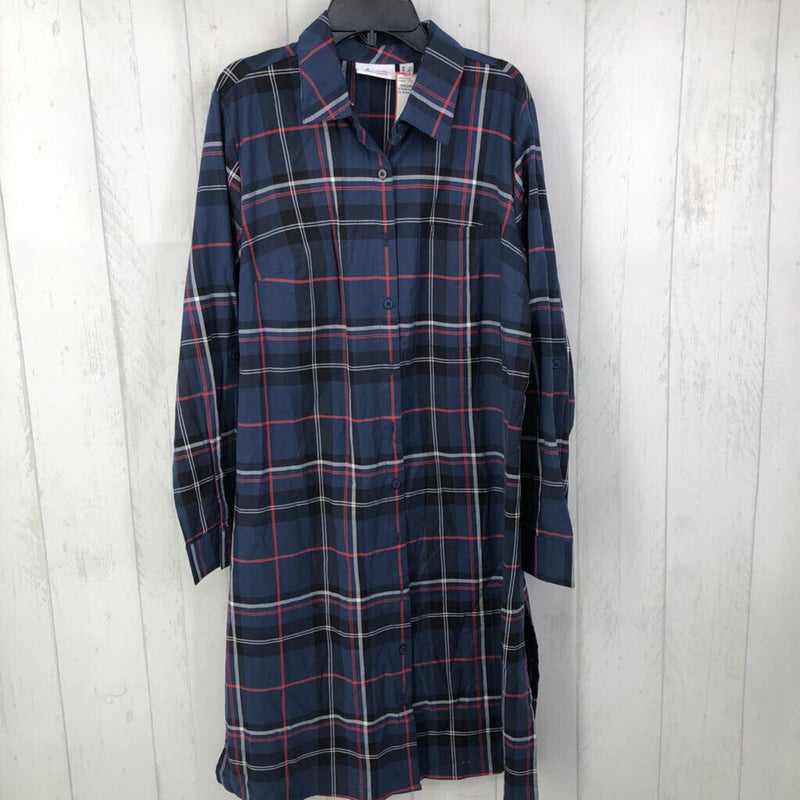 S Plaid button down l/s dress