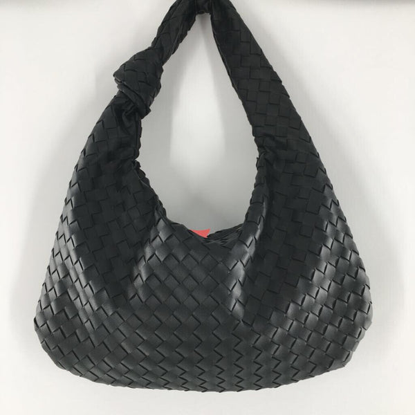 Woven faux leather knotted handle handbag