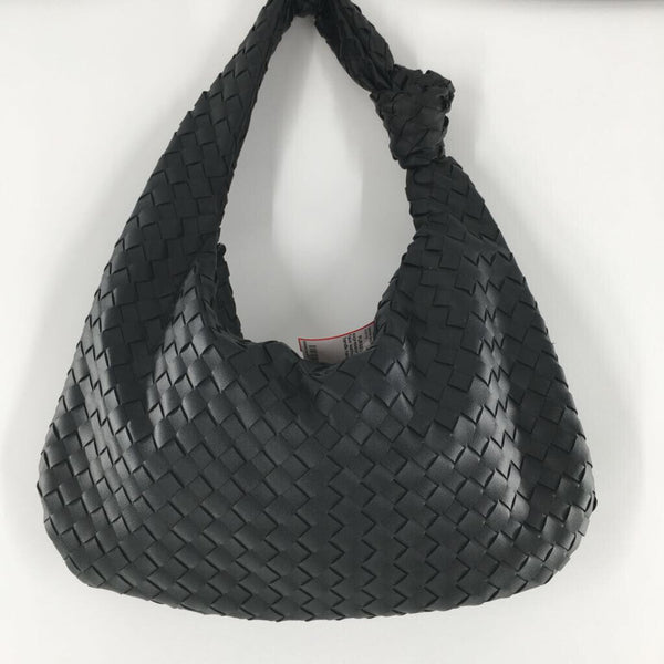 Woven faux leather knotted handle handbag