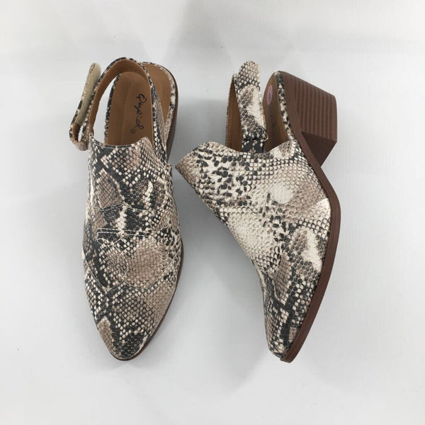 9 Snakeskin strappy mule