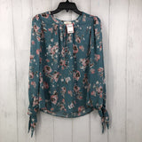 S Flo print l/s t semi sheer top