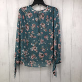 S Flo print l/s t semi sheer top