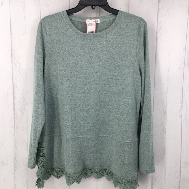 L Marled lace hem l/s top