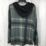 L Plaid hooded button down l/s top