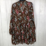 2Pc L Semi sheer flo print dress