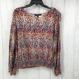 L Printed smocked l/s top