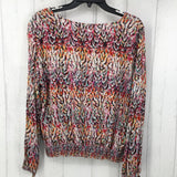 L Printed smocked l/s top