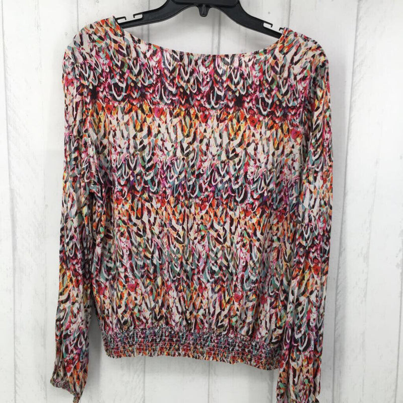 L Printed smocked l/s top