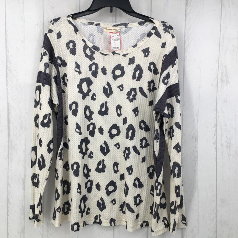 L Animal print waffle knit l/s top