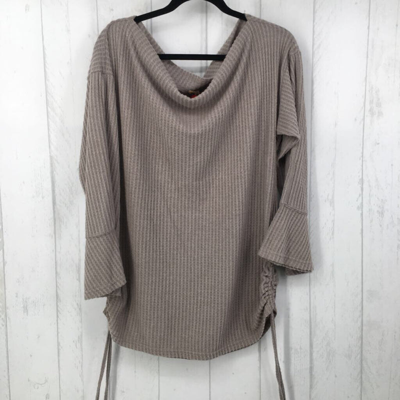 L Draped neck waffle knit l/s top