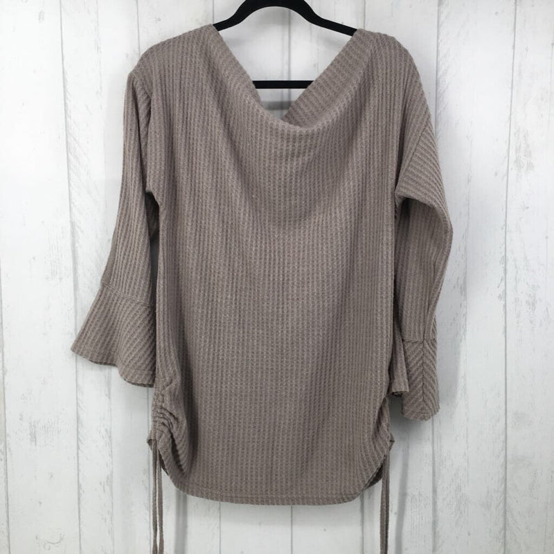 L Draped neck waffle knit l/s top