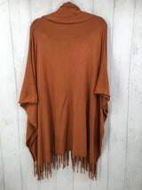 2X/3X Cowl neck fringe poncho