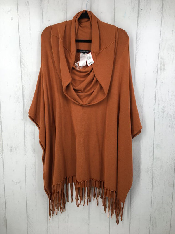 2X/3X Cowl neck fringe poncho