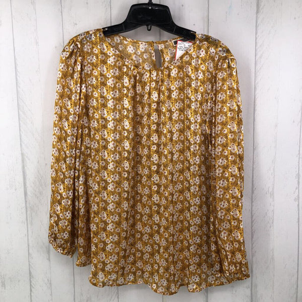 L flower print pleated l/s top