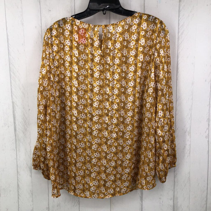 L flower print pleated l/s top