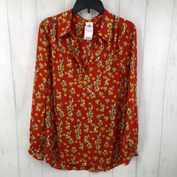 M l/s flower print v-neck top