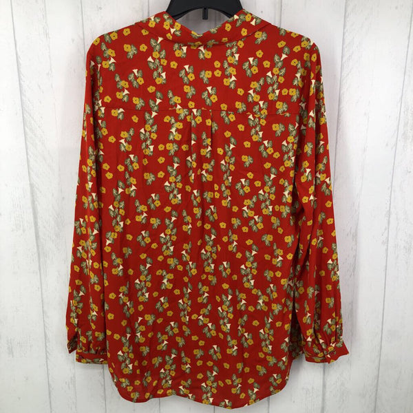 M l/s flower print v-neck top