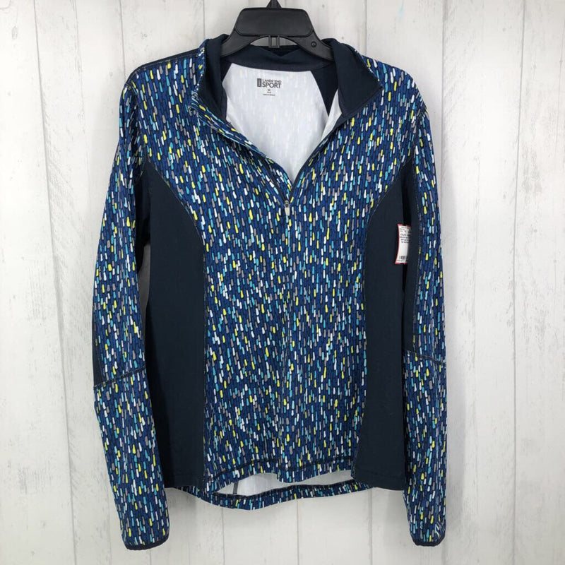 M l/s print quarter zip top