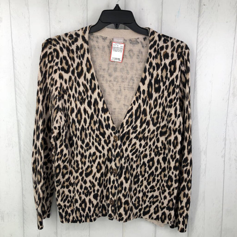 L(2) l/s animal print button cardigan