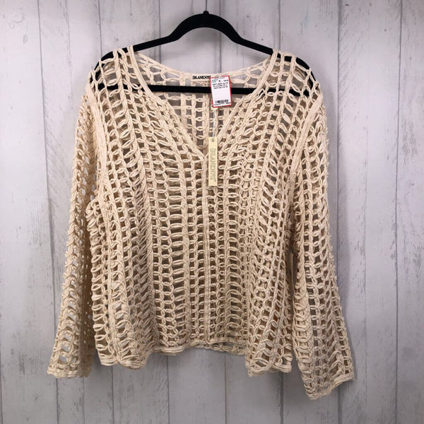 M l/s crochet l/s v-neck top