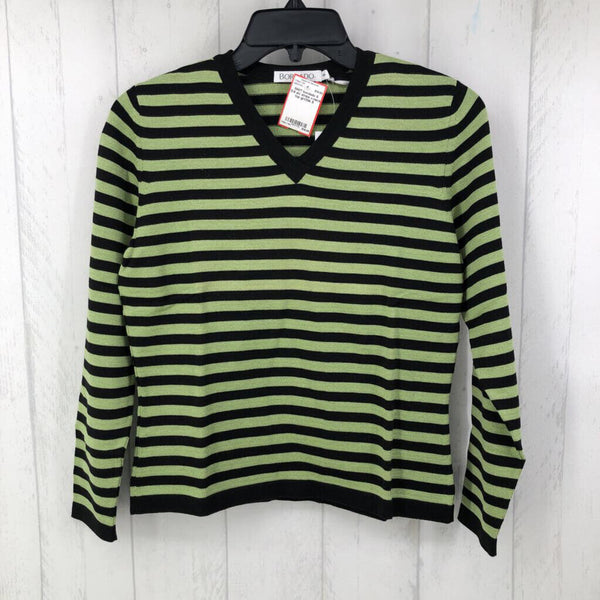 S 3/4 slv stripe v-neck top