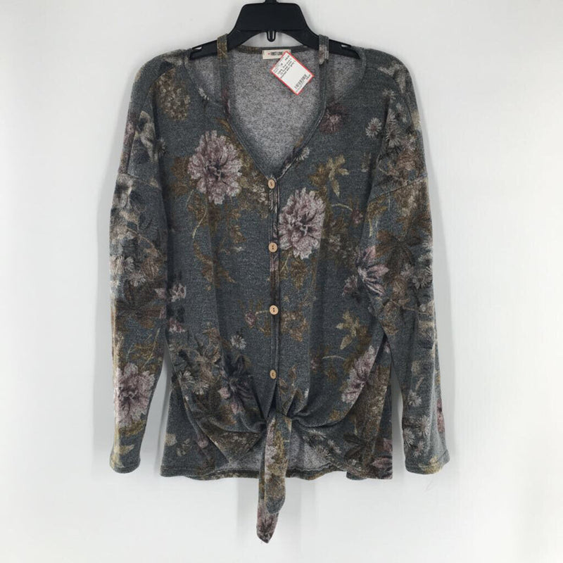 L l/s flower print knotted shirt