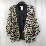 L ruched slv animal print open blazer