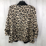 L ruched slv animal print open blazer