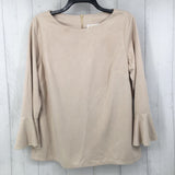 L bell 3/4 slv faux suede top