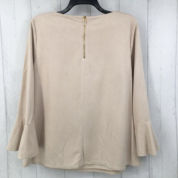 L bell 3/4 slv faux suede top