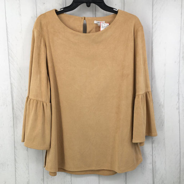 XL bell 3/4 slv faux suede top